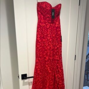 Red strapless formal dress